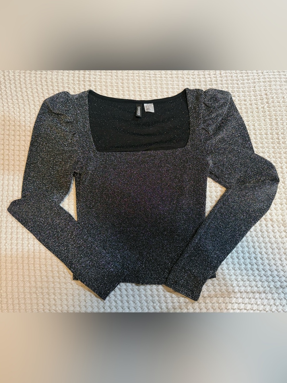 H&M Black Sparkle Square-Neck Long Sleeve Top